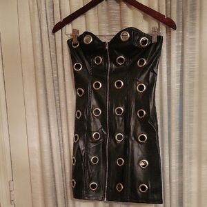 Black Strapless Dress with Grommet Details Brand New